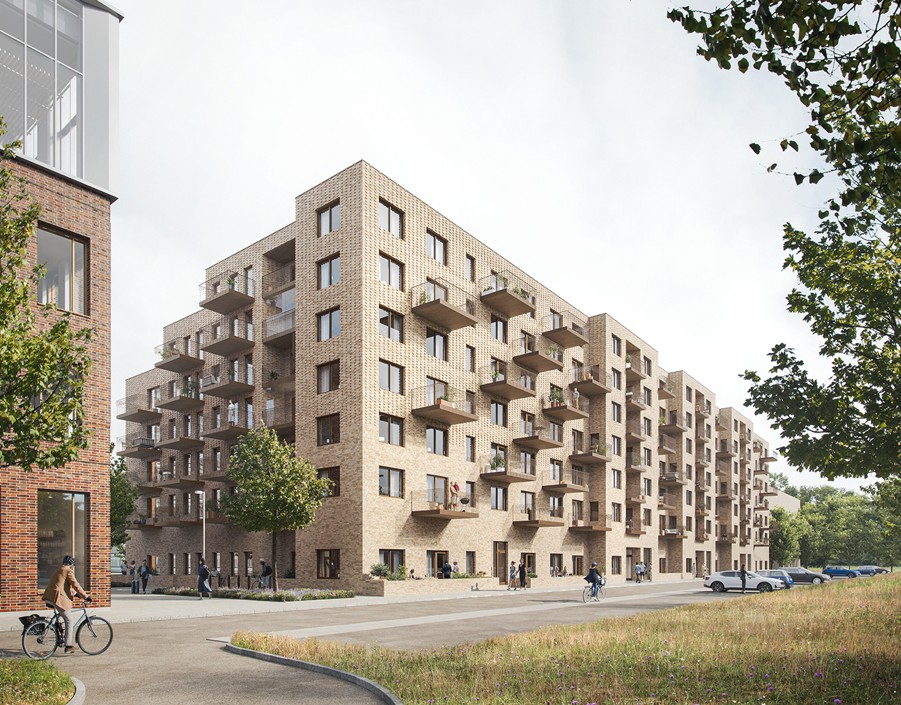 Fasad kvarteret Pilevall från Visionsgatan